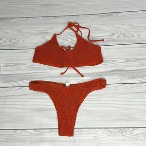 Ruched bikini set swimsuit burnt orange S